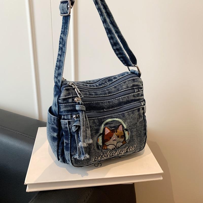 Kätzchen Bestickt Handy Tasche Jeans Tasche Damen Schulter Crossbody Tasche