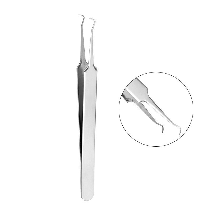 Stainless Steel Curved Comedone Extractor Tweezers for Blackhead and Pimple Removal