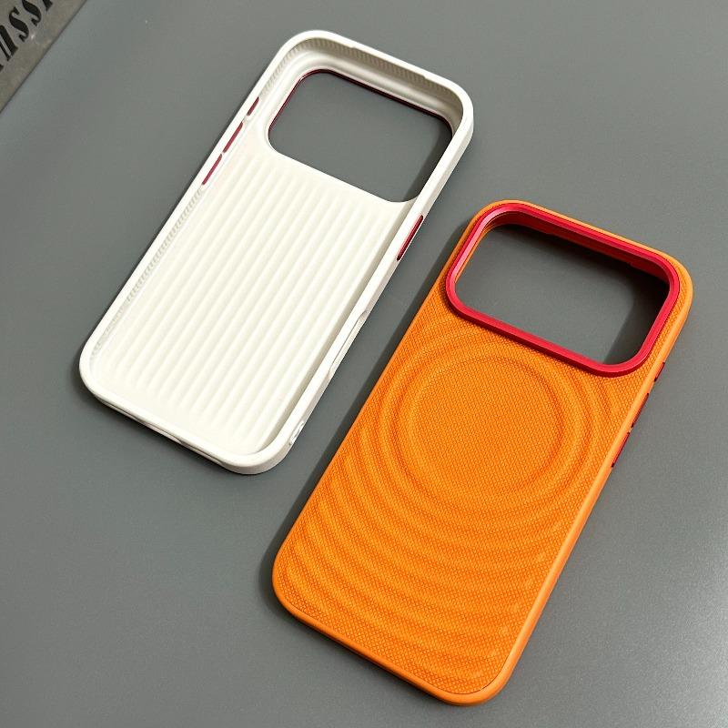 For iPhone Air iPhone 17 Pro Max Case For MagSafe Magnetic Ripple PU Leather Silicone Phone Cover Non-Slip Shockproof Bumper
