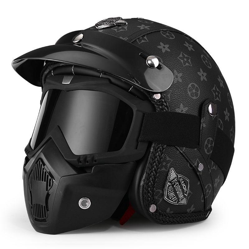 3C Vintage 3/4 Half Helmet Electric Motorcycle Summer Pedal Cruise Locomotive Leather Helmet Men and Women