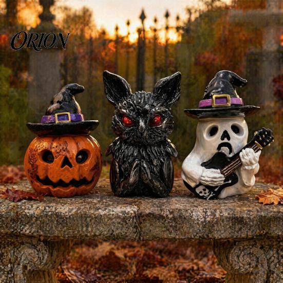 Indoor Outdoor Holiday Ornaments Halloween Resin Ornament, Ghost Owl Pumpkin Shape Figurine, 3D Decorations Decoration, for And Tabletop Decor Guitar