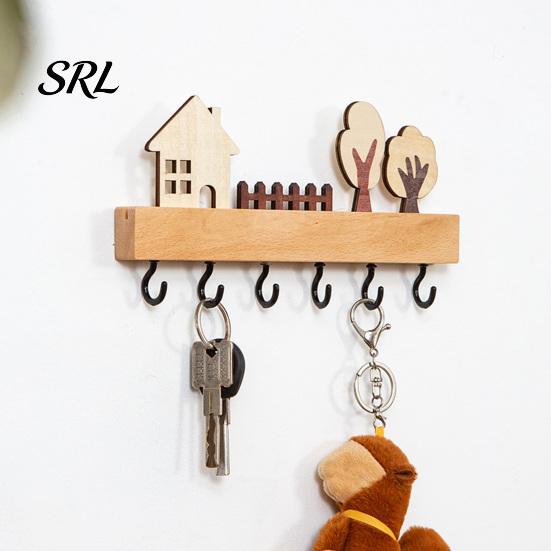 Pet Leash Holder Wooden Key Holder, Solid Wood Organizer with 6 Hooks, Modern Decorative Wall Hooks Mounted Hanger for Entryway Kitchen And
