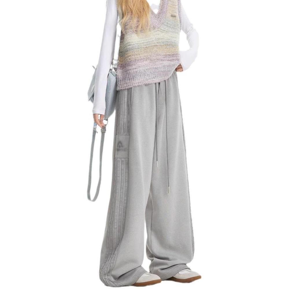 Striped Retro Pink Wide-Leg Sweatpants - Women's Jazz Dance, 300g Cotton Blend with Edging