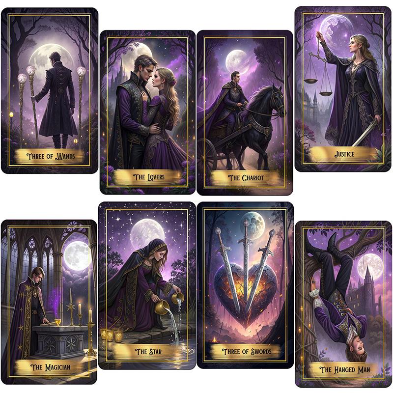 Tarotová sada Karet Fialového Měsíce 78 karet Temný Fantasy Tarotový Set S Průvodcem Gotický Měsíc Tematické Karty Věštění Pro Začátečníky