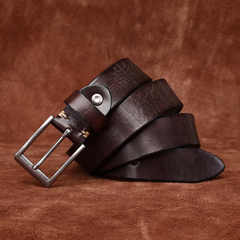 Belt Men's Light Luxury Minimalist Retro Washed Thickened and Extra Thick First Layer Cowhide Stainless Steel All-Match Casual Belt Men