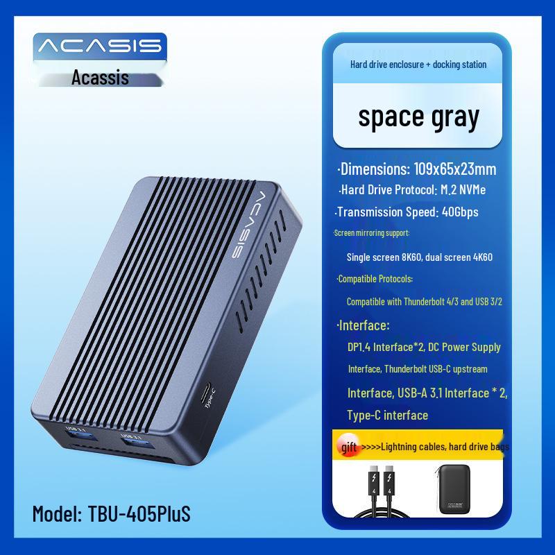 Akasis 8-портовая док-станция USB4.0 Thunderbolt 4, Металлическая, Питание от сети постоянного тока, 8K@60Hz, PD 60 Вт, Быстрая зарядка USB 3.1