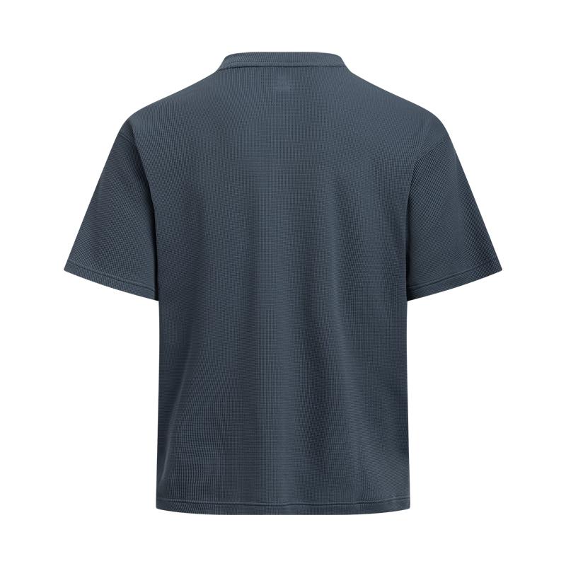 Under Armour Waffle Henley Logo Drop Shoulder Breathable T-Shirt Men Tops Storm-Gray 6007562-044