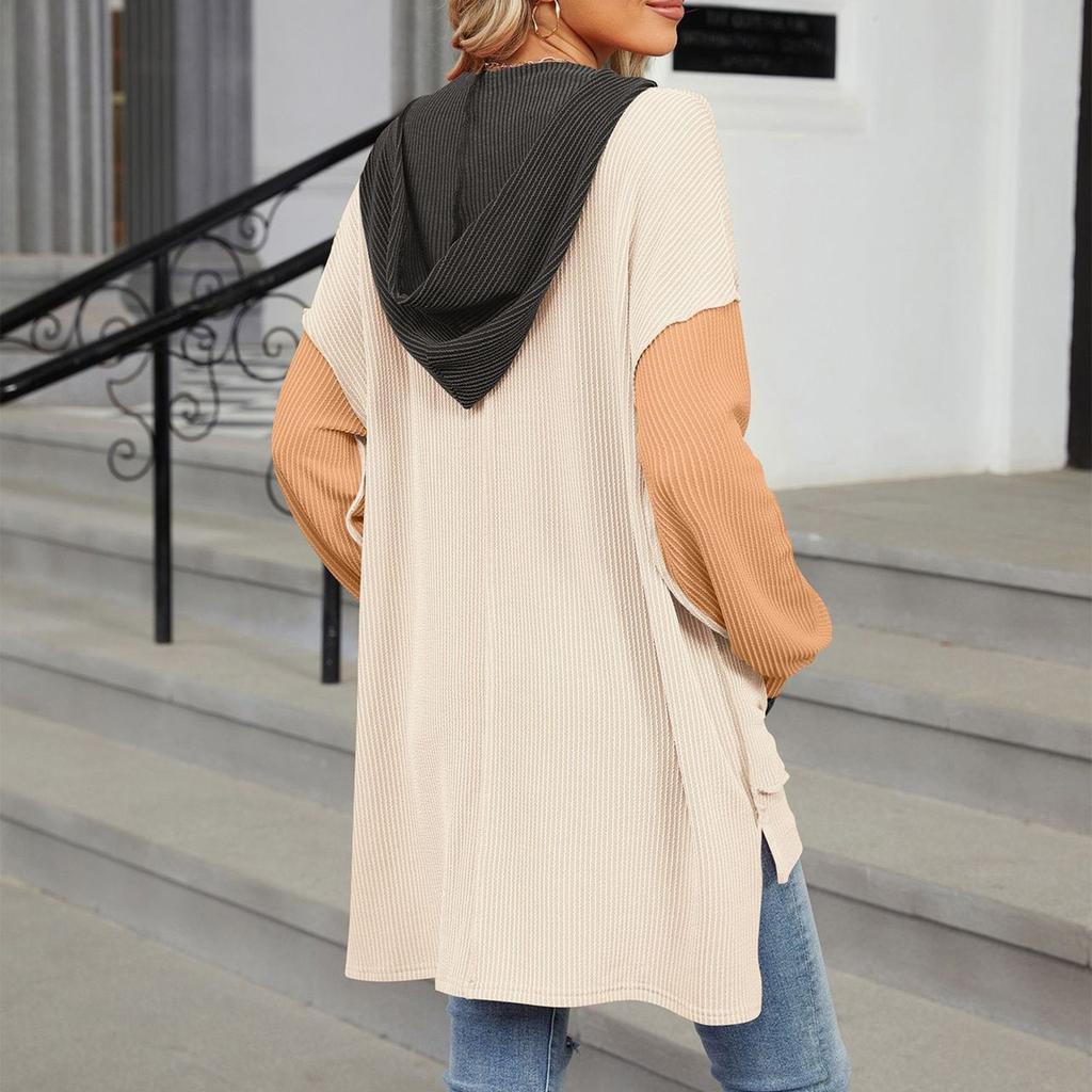 Women's Fashion Autumn And Winter Colorblock Pullover Long Sleeve Hoodie Top