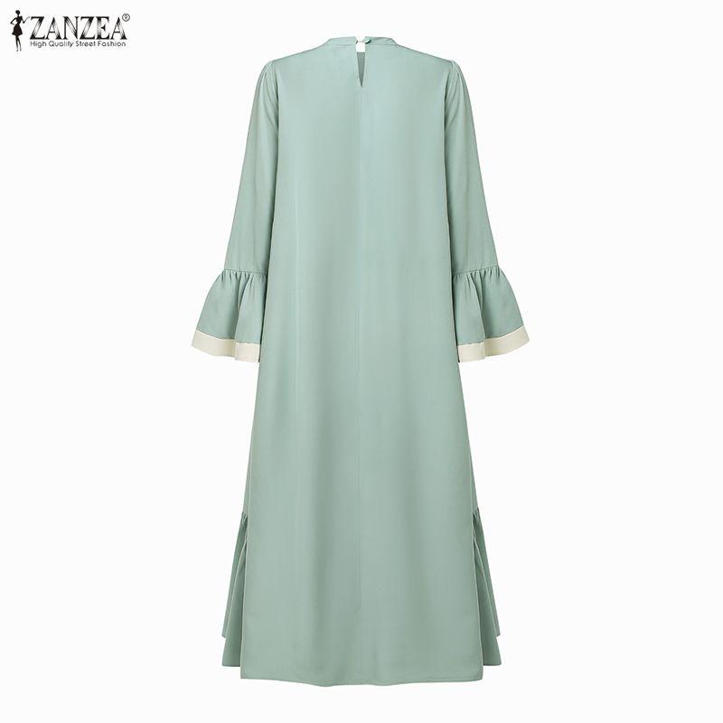 ZANZEA Damen Elegantes Spitze Patchwork Lässiges Stehkragen Ausgestelltes Langes Ärmel Lockeres Kleid