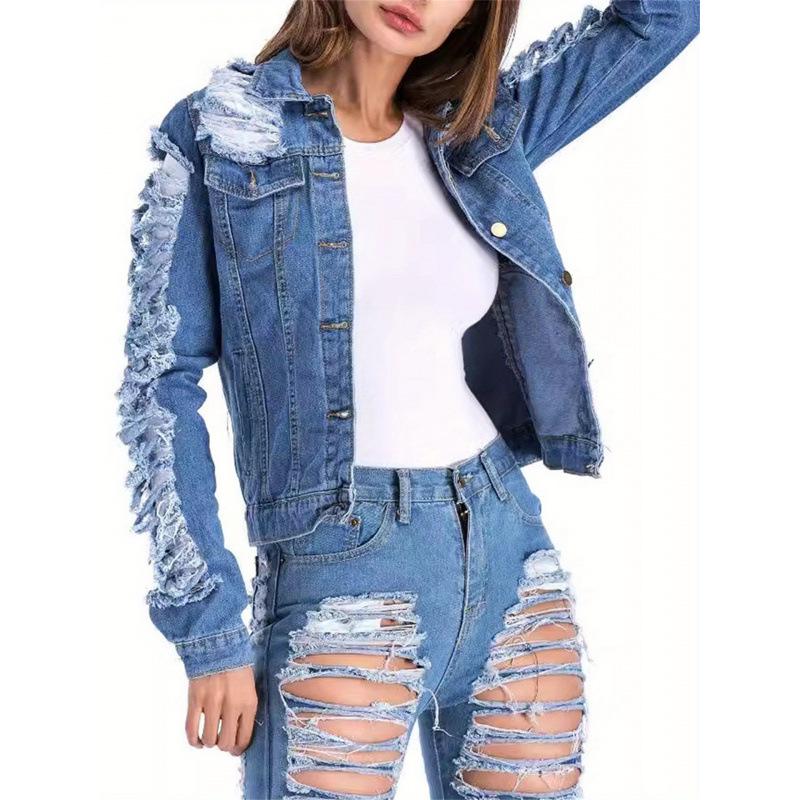 2026 Women's Plus Size Lapel Denim Jacket - European & American Style