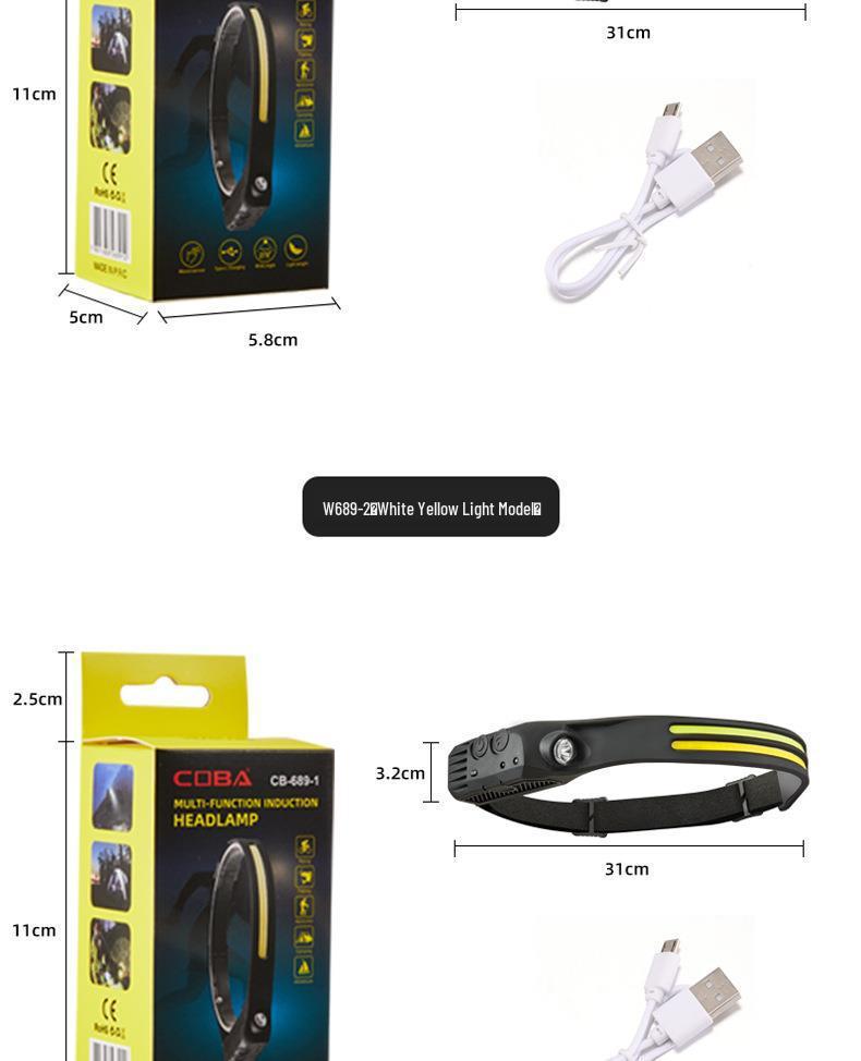 Rechargeable LED Induction Headlamp: Strong COB Light for Night Fishing and Outdoor Use