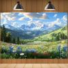 2D Plane 1 Piece of a Spring-themed Blooming Flower and Mountain Scenery Background Banner