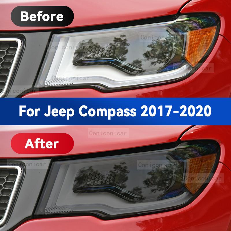 Für JEEP Compass 2017-2020 Auto-Scheinwerfer Schwarz TPU Schutzabdeckungsfolie Frontlicht Farbwechsel-Aufkleber Zubehör