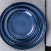 Retro Kiln Turned Blue Ceramic Plates, Round Soup Plates, Household Utensils, Snacks, Cake Racks, Fruit Plates, Kitchenware