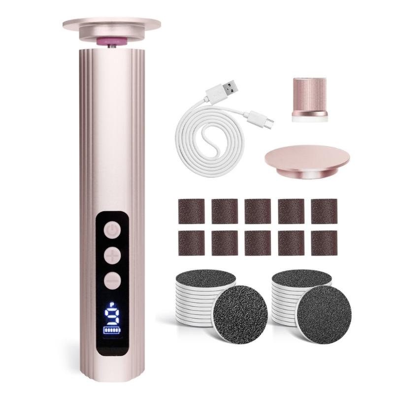 

9 Speed Electric Foot File For Dead Skin Removal Includes 30 Replaceable Sanding Heads And Digital Screen розовый