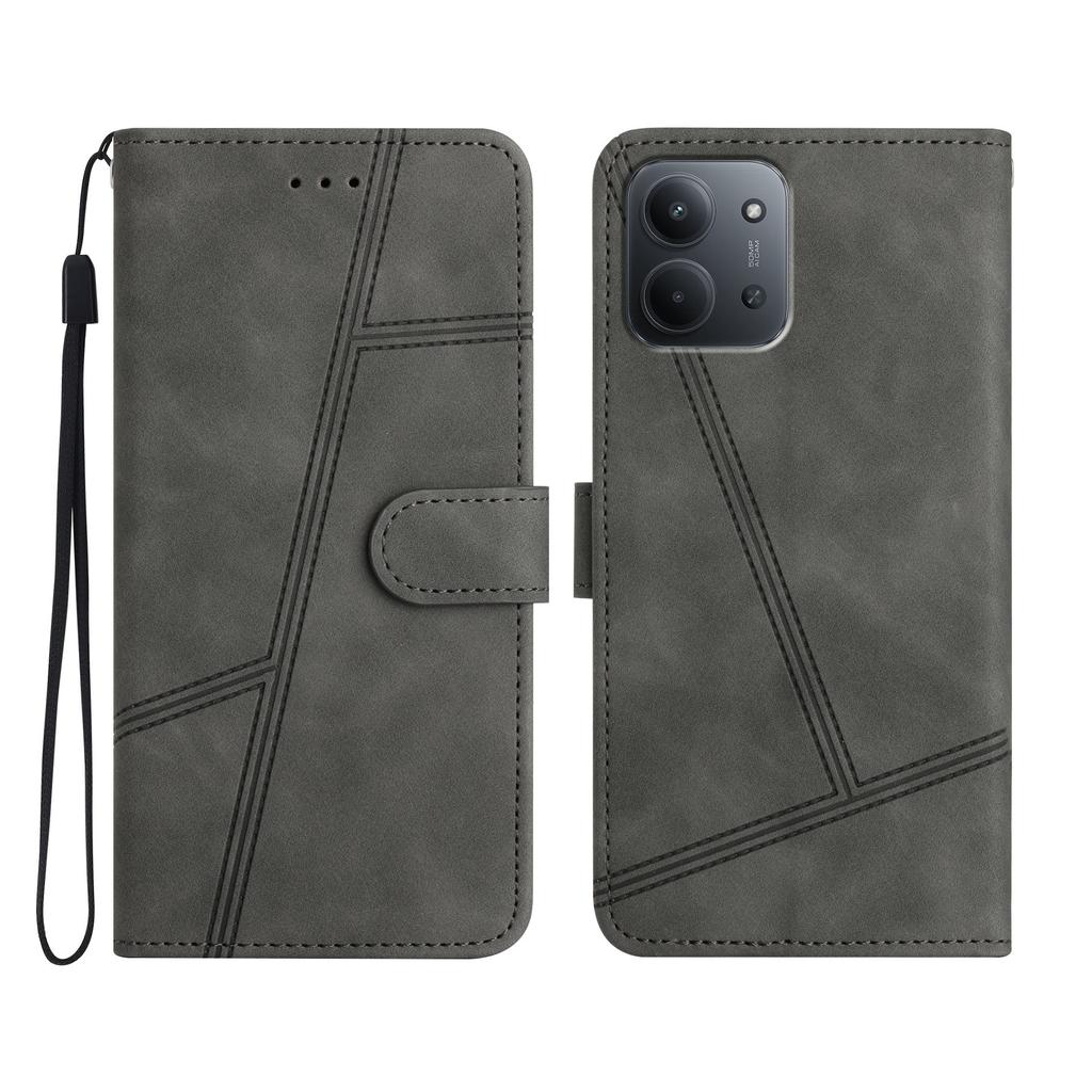 For Xiaomi Redmi 15C 4G (EU) (173mm)/Xiaomi Redmi 15C 5G (EU) (173mm) Case Lines Imprinted Flip Leather Retro Phone Cover with Wrist Strap