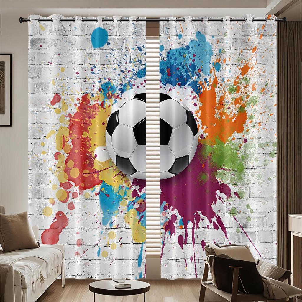 World Cup Football Pattern Blackout Curtain for Boys' Bedroom - High Heat Insulation, Custom Size Available