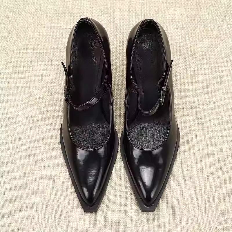 Women's Chunky Heel Mary Janes Patent Leather Dress Shoes with Buckle Decor for Office & Formal Occasions