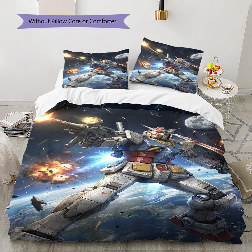 GUNDAM Pattern Bedding Set Quilt Cover Pillowcase Home Decor Gift (1 * duvet cover + 2 * pillowcase, without core)