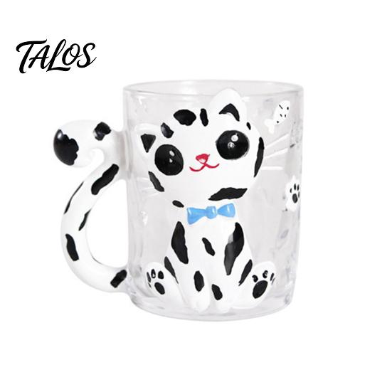 Cartoon-Katze Trinkglasbecher, Isolierter Glas-Kaffeebecher, mit Katzen-Schwanz-Griff-Design, Transparenter Becher für Heiße Kalte Getränke