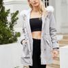 Women's Fashion Solid Colour Autumn And Winter Detachable Hair Collar Long Sleeve Hooded Cotton Fleece Jacket