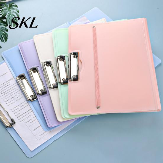 Wear-resistant File Holder Folder for A3 Size Paper, Document Organizer with Metal Plastic Clip, Solid Color Clipboard Home School Office Supplies