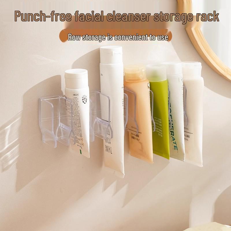 2-Pack Wall-Mounted Multifunctional Bathroom Storage Rack & Toothpaste Holder - No Drilling Required