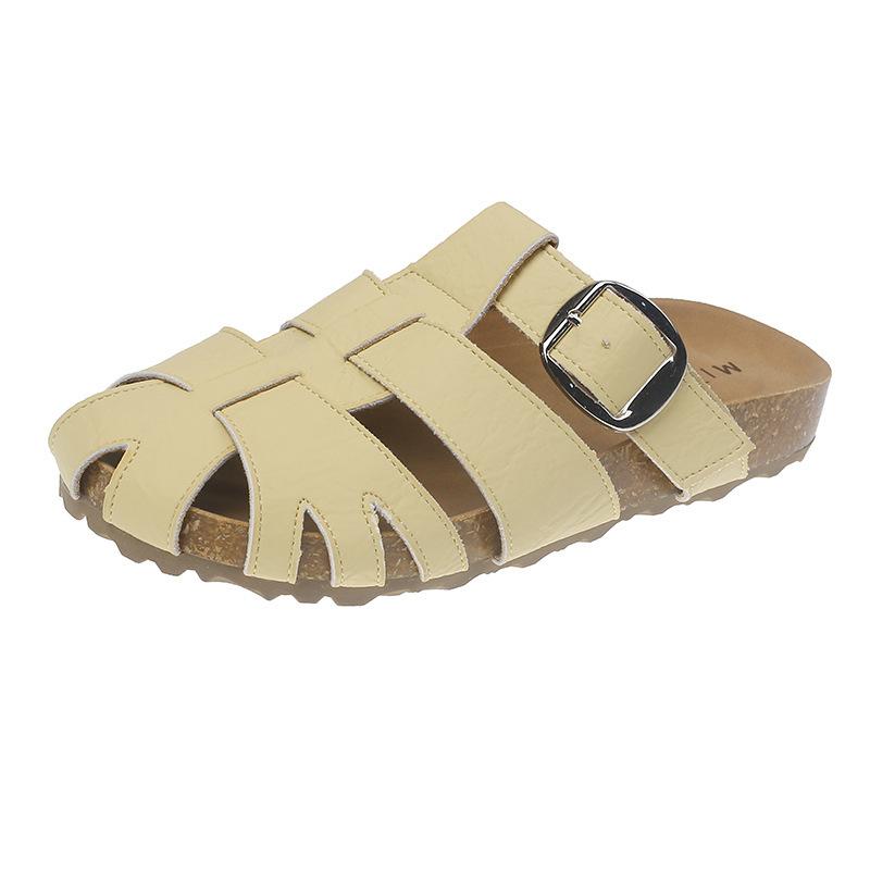 

Baotou slippers women wear summer pregnant women flat-bottomed pig cage sandals lazy pedal Muller 40 жёлтый