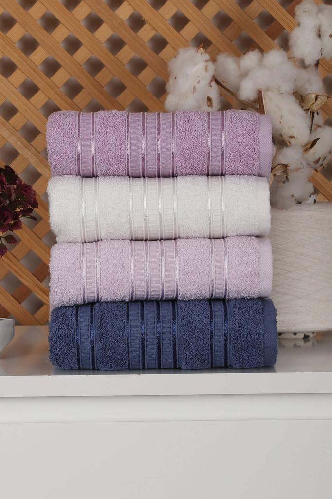 Set of 4 Hand and Face Towels 100% Cotton 50x90 Cm Belt Colored