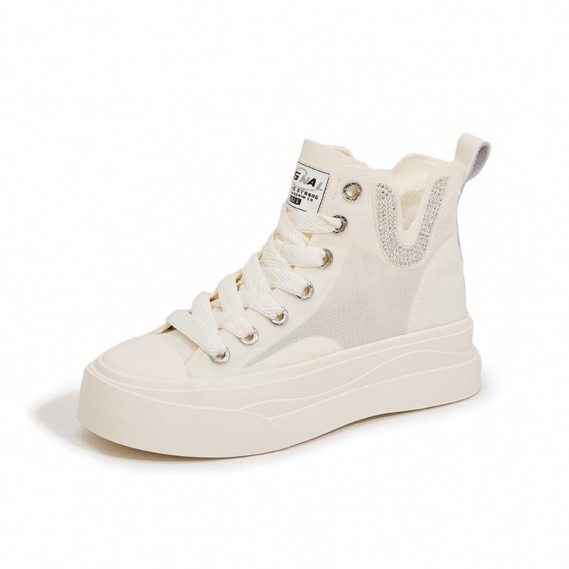 High-top Canvas Shoes Women's 2025 Summer New Breathable Mesh Sandals Student Red Fashion Versatile Casual Board Shoes