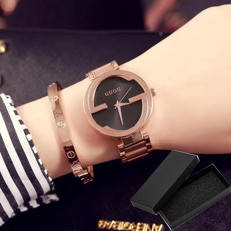 Fashion Guou Brand Unique Women Luxury Rose Gold Steel Quartz Wrist Watch Relogio Feminino Lady Luxury Ladies Dress Hours Clock