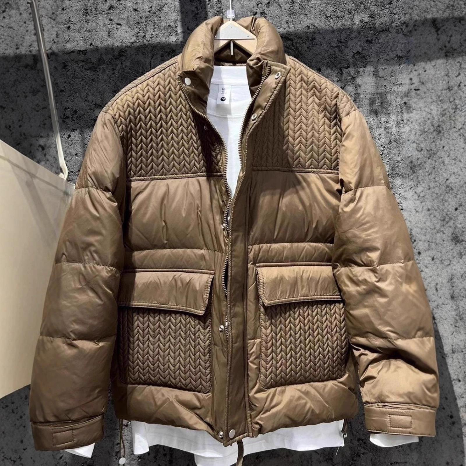 

Зимняя куртка-пуховик с воротником-стойкой, мужская, приталенная, однотонная, на утином пуху, модная, для защиты от холода, хлопковая одежда 4XL темно-коричневого