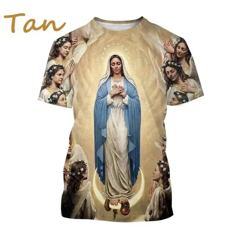T-shirt Imprimé 3D Vierge Marie Déesse de la Miséricorde de Pâques Chrétien Béni Jésus Dieu T-shirt Style Féminin Vêtements Hauts à Manches Courtes T-shirt