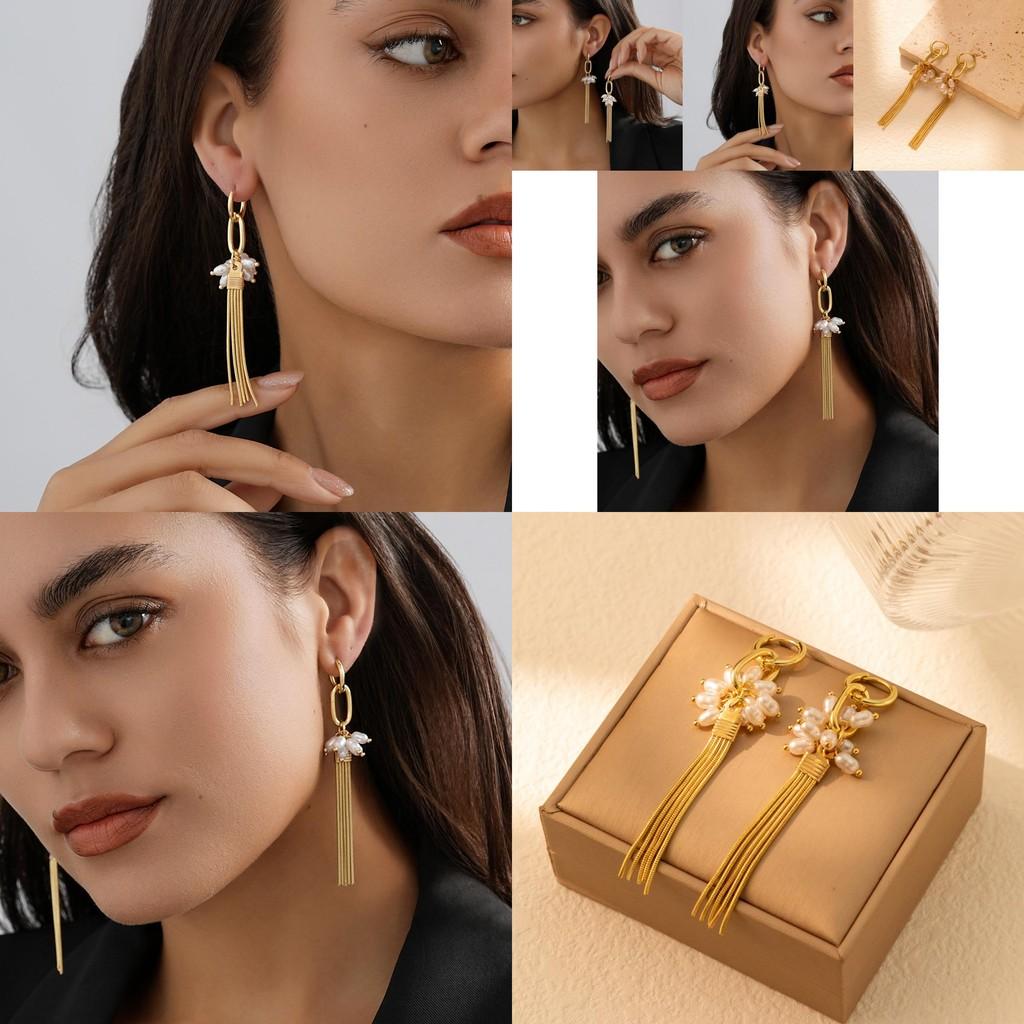 Stilvolle vergoldete Kettchenohrringe für Damen Modische Kunstperlen Winter 2023