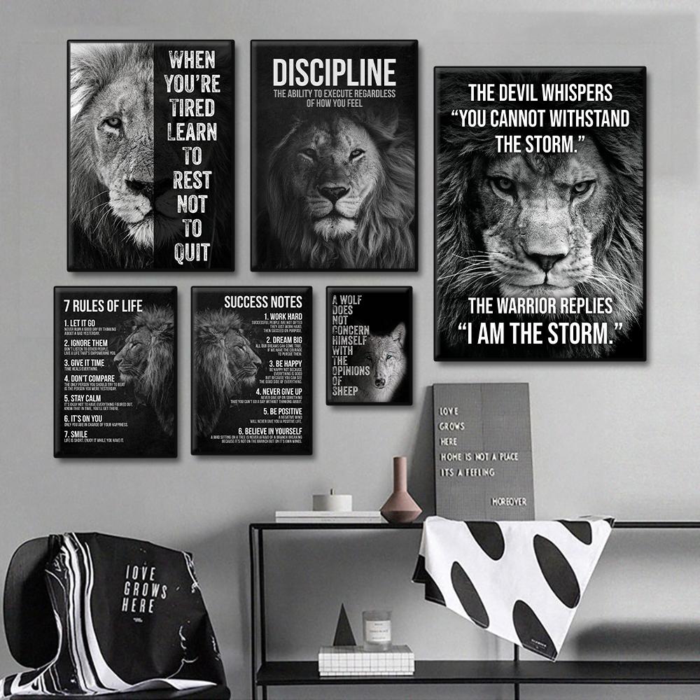 Lion Motivational Posters and Prints Inspirational Positive Quotes Animal Wall Art HD Pictures Canvas Painting Office Home Decor