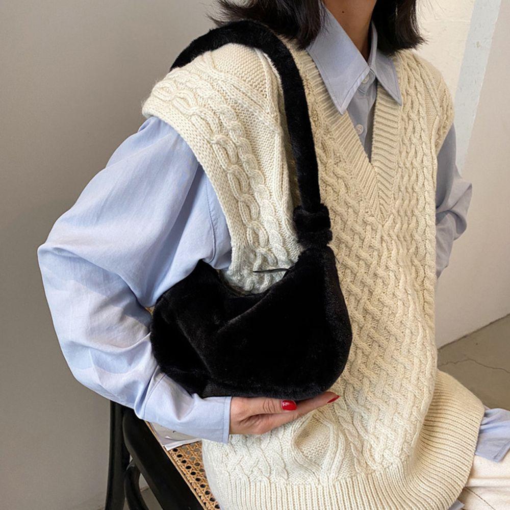 Pouch Handbag Plush Underarm Bag Solid Color Shoulder Bag Women Crossbody Bag Koran Style Handbag