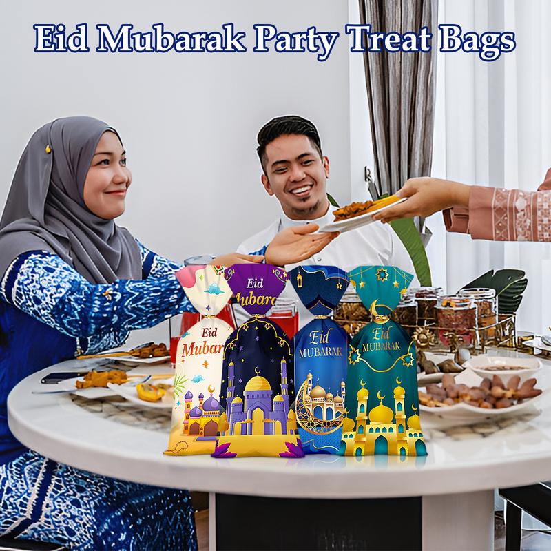 50pcs Eid Mubarak Gift Bags Plastic Candy Cookie Pouch Ramadan Decoration 2024 Islamic Muslim Party Supplies Eid Al-fitr 2024