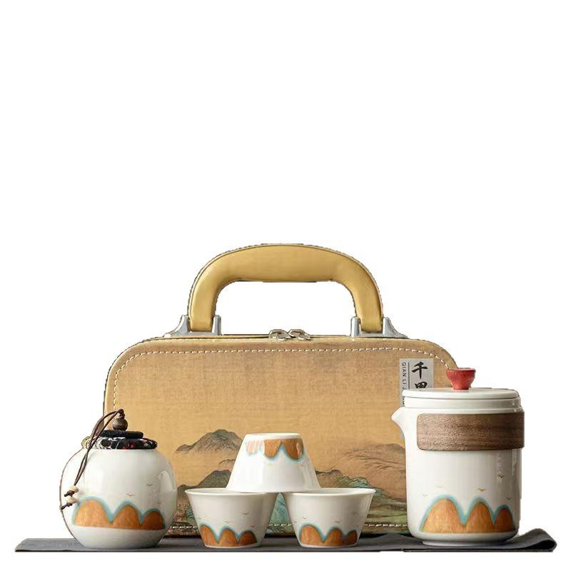 Forbidden City Merchandise Thousands of Miles of Jiangshan, a Pot of Three Cups of Portable Travel Tea Set, Tea Set for Elders and Leaders