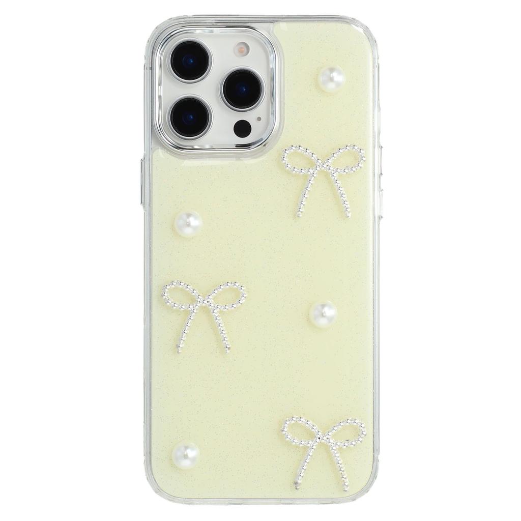 For iPhone 16 Pro Case Pearl Bow Epoxy Design TPU+PC Phone Back Cover