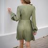 Autumn Winter Elegant Solid Loose Mini Dress Sexy Deep V-neck Long Sleeve A-line Pleated Dresses for Women Clothing Vestidos Y2k