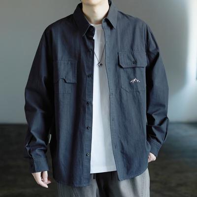 Camisa de Algodão de Manga Comprida para Primavera e Outono Roupa de Trabalho Casaco Retrô Montanha Casual Marca de Moda Ruan Camisa Bonita Masculina