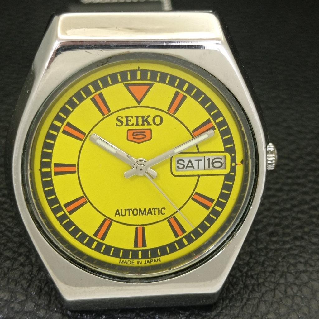 SEIKO 5 AUTOMATIC JAPAN 6349A MENS VINTAGE YELLOW COLOR DIAL WATCH a702733-1 R210-a702733