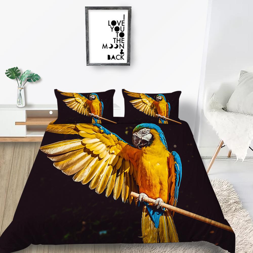 Home Bedclothes Decor Bed Quilt Cover Set Modern Bedspread 3D Birds Design Printing Microfiber Bedding Suit
