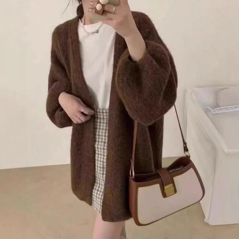 Retro high-end lazy wind knitted cardigan autumn new loose and versatile temperament sweater jacket