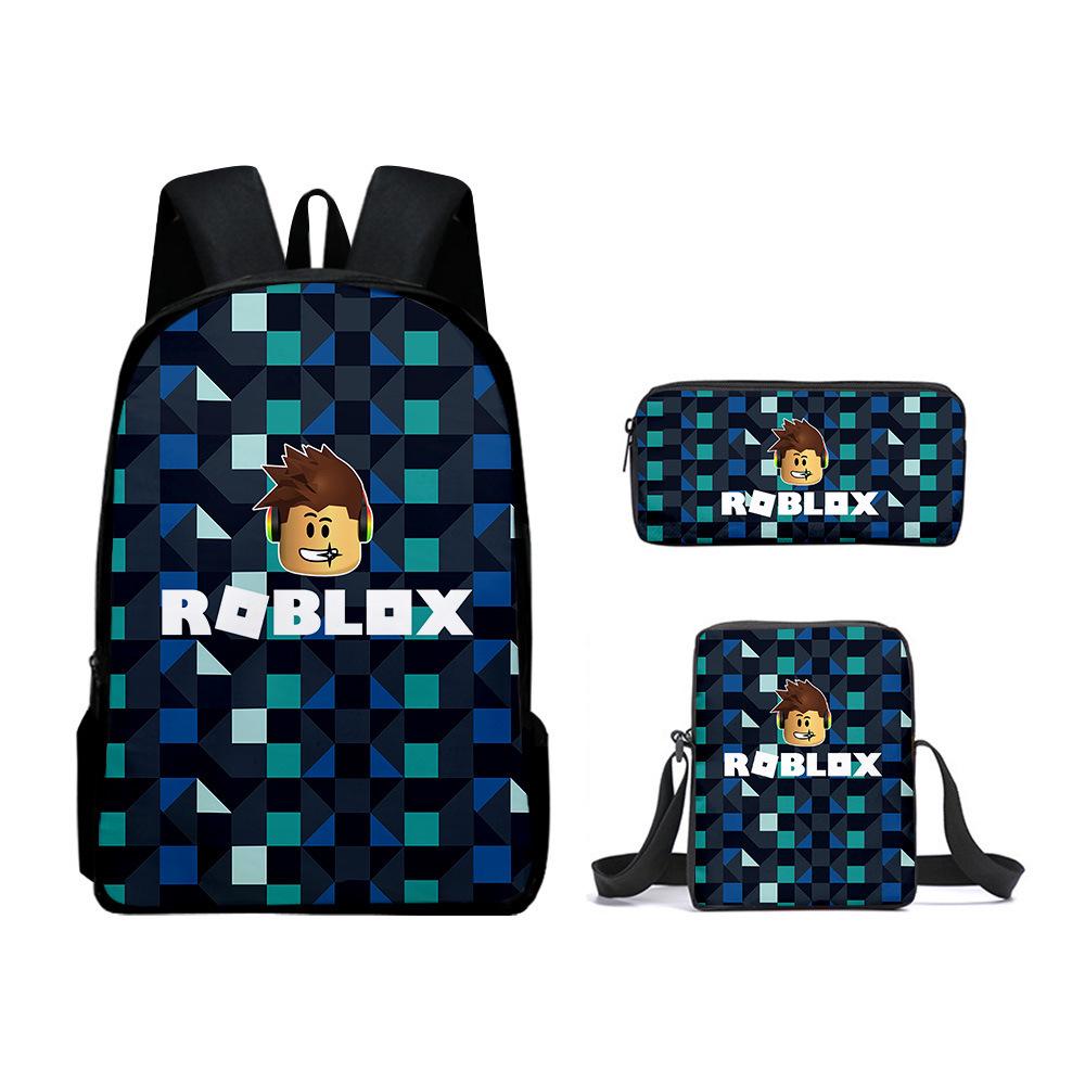 Roblox Retro Cartoon Backpack Set - Trendy 3-Piece Schoolbag for Kids