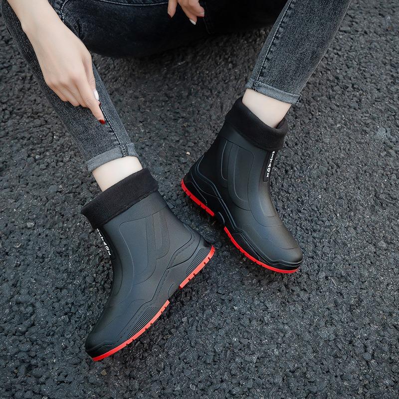 Couple Fashion Transparent Rain Shoes Street Versatile Color Matching Short Rain Boots Women's Non-slip Waterproof Shoes Rubber Shoes