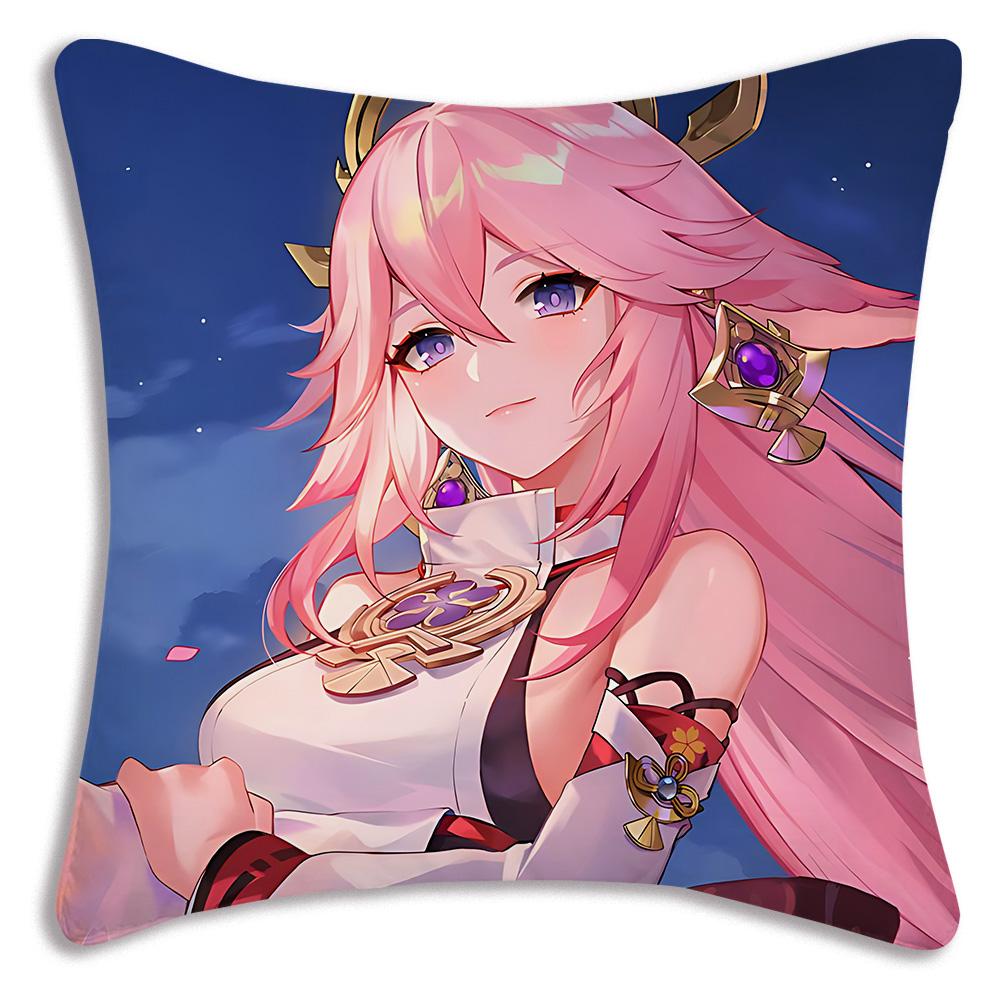 Anime Genshin Impact Pillow Covers Cartoon Sofa Decorative Home Double-Sided Printing Short Plush Cute Cushion Cover