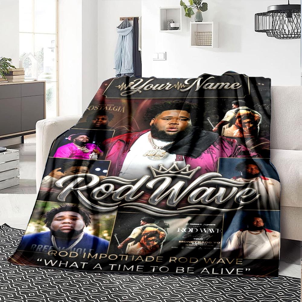 Name Custom Rod Wave Print Flannel Blanket High Quality Warm Comfortable Cover for All Seasons Perfect for Gifts Home Decor