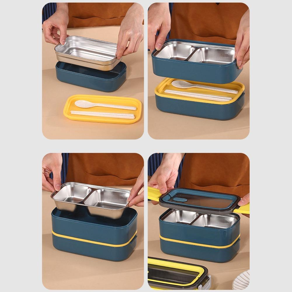 304 Stainless Steel Compartment Lunch Box 2 Layer Thermal Lunch Box Food Container  For Camping