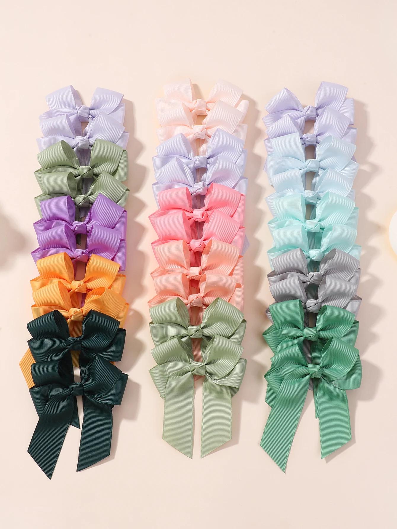 

30 шт. 3,35 Однотонные заколки-бантики для волос для маленьких девочек Милые гросгрейновые заколки-бантики с длинными лентами Головные уборы Аксессуары для волос